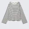 Long-Sleeved Cotton T-Shirt – White – Black Stripes