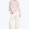 Long-Sleeved Cotton T-Shirt – White – Pink/Red Stripes