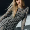 Long-Sleeved Distressed Maxi Dress – Grey