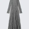 Long-Sleeved Distressed Maxi Dress – Grey