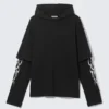 Long-Sleeved Double-Layered Oversized T-Shirt – Black – White Tribal