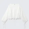Long-Sleeved Drawstring Detail Blouse – White