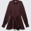 Long-Sleeved Fit-And-Flare Mini Dress – Dark Plum