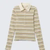 Long-Sleeved Fitted Polo Shirt – Yellow Multi Stripe
