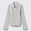 Long-Sleeved Fitted Zip Shirt – Light Grey Stripe