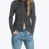 Long-Sleeved Fitted Zip Shirt – Striped Dark Grey Melange