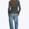 Long-Sleeved Fitted Zip Shirt – Striped Dark Grey Melange