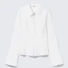 Long-Sleeved Fitted Zip Shirt – White