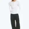Long-Sleeved Henley T-Shirt – Dusty White