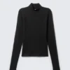 Long-Sleeved Mesh Mock-Neck Top – Black