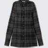 Long-Sleeved Mini Shirt-Dress – Dark Grey Check