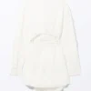 Long-Sleeved Mini Wrap Shirt Dress – White