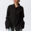 Long-Sleeved Open Back Tie Shirt – Black