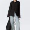Long-Sleeved Open Back Tie Shirt – Black