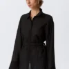 Long-Sleeved Open Back Tie Shirt – Black
