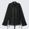 Long-Sleeved Open Back Tie Shirt – Black