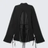 Long-Sleeved Open Back Tie Shirt – Black