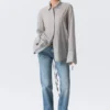 Long-Sleeved Open Back Tie Shirt – Dusty Grey