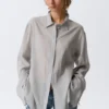 Long-Sleeved Open Back Tie Shirt – Dusty Grey
