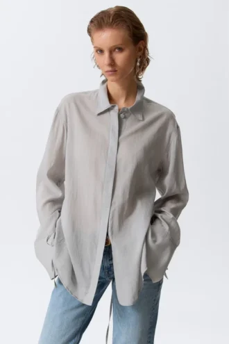 Long-Sleeved Open Back Tie Shirt – Dusty Grey