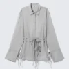 Long-Sleeved Open Back Tie Shirt – Dusty Grey