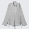Long-Sleeved Open Back Tie Shirt – Dusty Grey