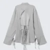 Long-Sleeved Open Back Tie Shirt – Dusty Grey