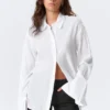 Long-Sleeved Open Back Tie Shirt – White