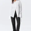 Long-Sleeved Open Back Tie Shirt – White