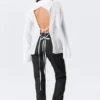 Long-Sleeved Open Back Tie Shirt – White