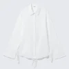 Long-Sleeved Open Back Tie Shirt – White