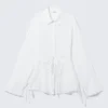Long-Sleeved Open Back Tie Shirt – White