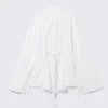 Long-Sleeved Open Back Tie Shirt – White