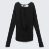 Long-Sleeved Open Back Top – Black
