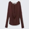 Long-Sleeved Open Back Top – Burgundy
