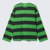 Long-Sleeved Oversized Cotton T-Shirt – Black & Green Stripe