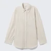 Long-Sleeved Oversized Poplin Shirt – Checked Light Beige