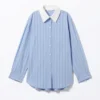 Long-Sleeved Oversized Poplin Shirt – Striped Light Blue