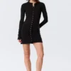 Long-Sleeved Popper Mini Dress – Black