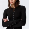 Long-Sleeved Popper Mini Dress – Black