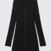Long-Sleeved Popper Mini Dress – Black