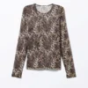 Long-Sleeved Printed Mesh Top – Leopard-Print