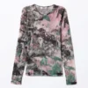 Long-Sleeved Printed Mesh Top – Muted Wild