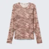 Long-Sleeved Printed Mesh Top – Tiger-Striped Pink