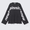 Long-Sleeved Printed Oversized Cotton Top – Dark Grey – New Beginnings