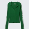 Long-Sleeved Ribbed Knit V-Neck Top – Green