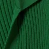 Long-Sleeved Ribbed Knit V-Neck Top – Green