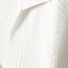 Long-Sleeved Ribbed Knit V-Neck Top – White