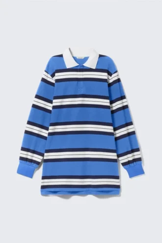Long-Sleeved Rugby Mini Dress – Striped Blue
