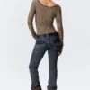 Long-Sleeved Slim Fit Scoop Neck Top – Beige/Black Stripe